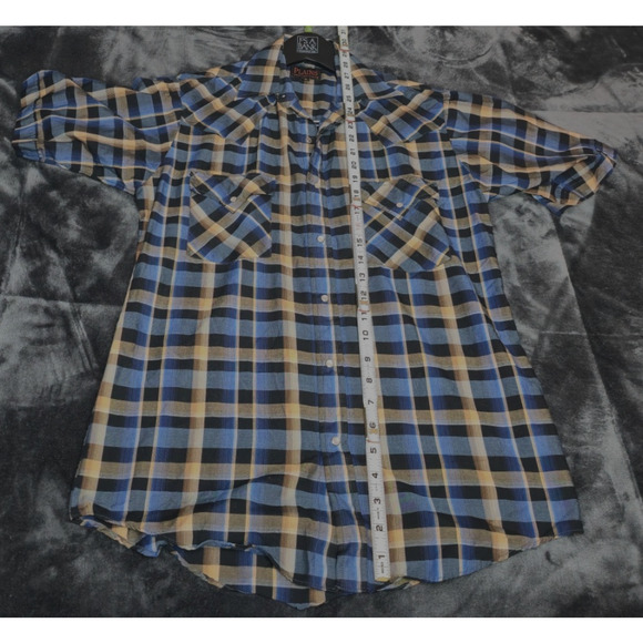 Plains Western Wear Snap Button Shirt Men's Small S/S Lot Of 2 Brown Blue Plaid - Picture 6 of 9